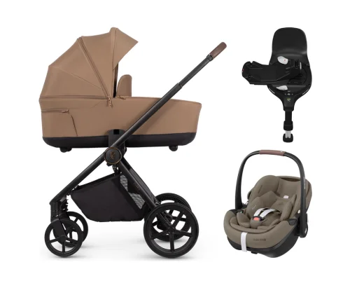 Venicci Claro Caramel wózek 4w1 z fotelikiem Maxi-Cosi Pebble 360 Pro2 Twillic Truffle i bazą FamilyFix 360 Pro SlideTech®