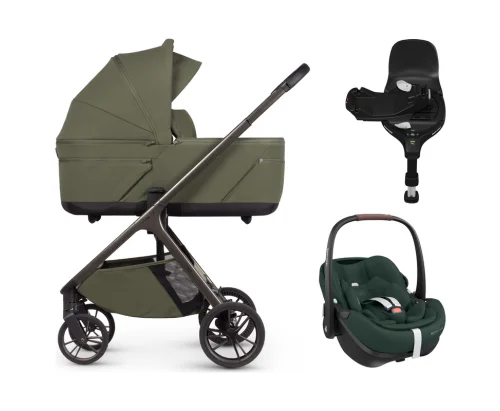 Venicci Tila Olive wózek 4w1 z fotelikiem Maxi-Cosi Pebble 360 Pro2 Twillic Green i bazą FamilyFix 360 Pro SlideTech®